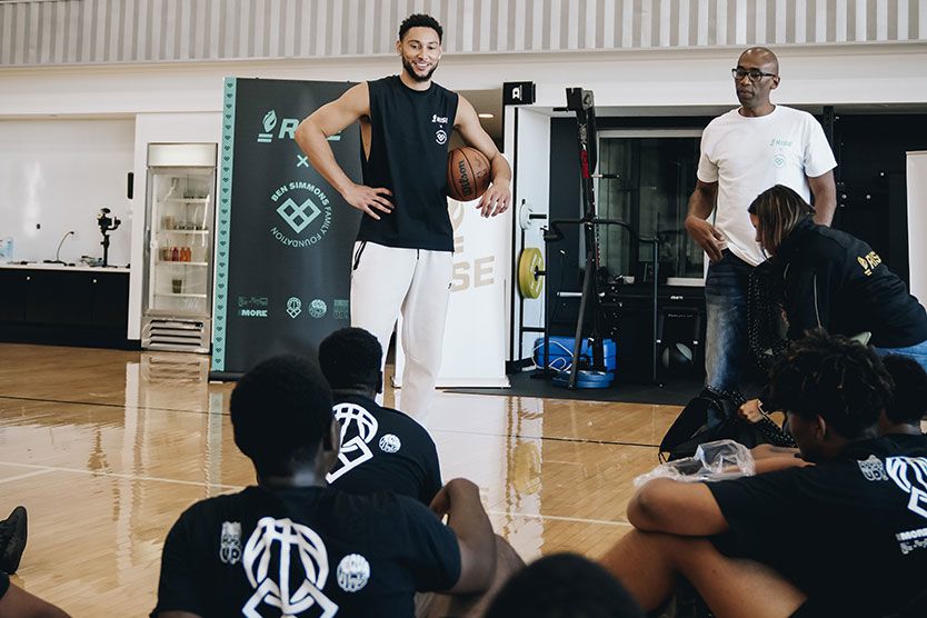 Ben Simmons speaking to athletes